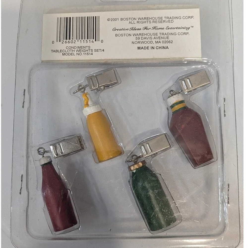 Boston Warehouse Condiment Tablecloth Weights Set of 4 BBQ Ketchup Mustard 2001